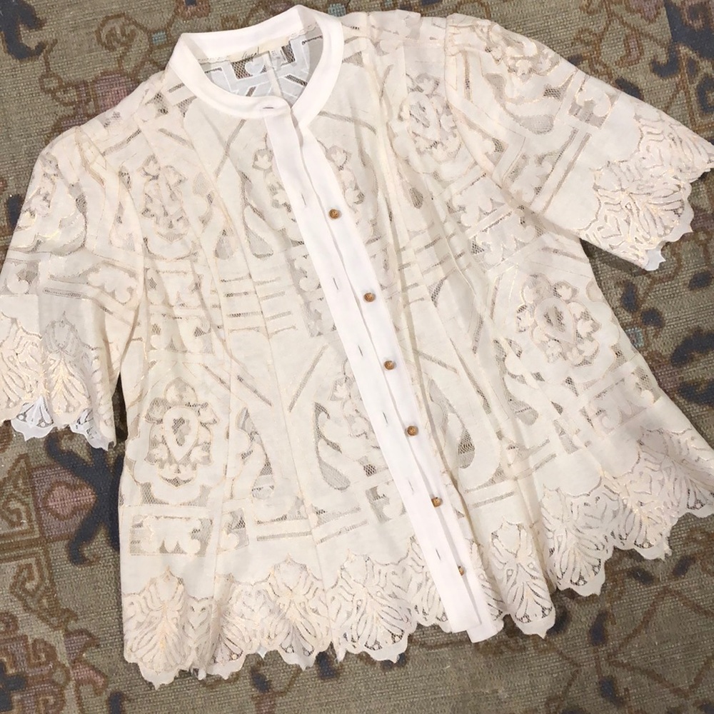 Scalloped Metallic Blouse